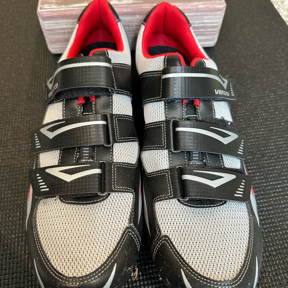 Black and Red Athletic Cycling Shoes with Velcro Straps